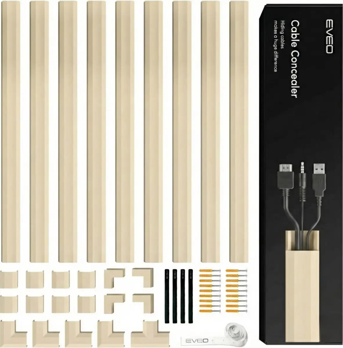 EVEO Cord Covers for Wires on Wall - 153in Cable Management Cable Hider Kit | Beige - main product image