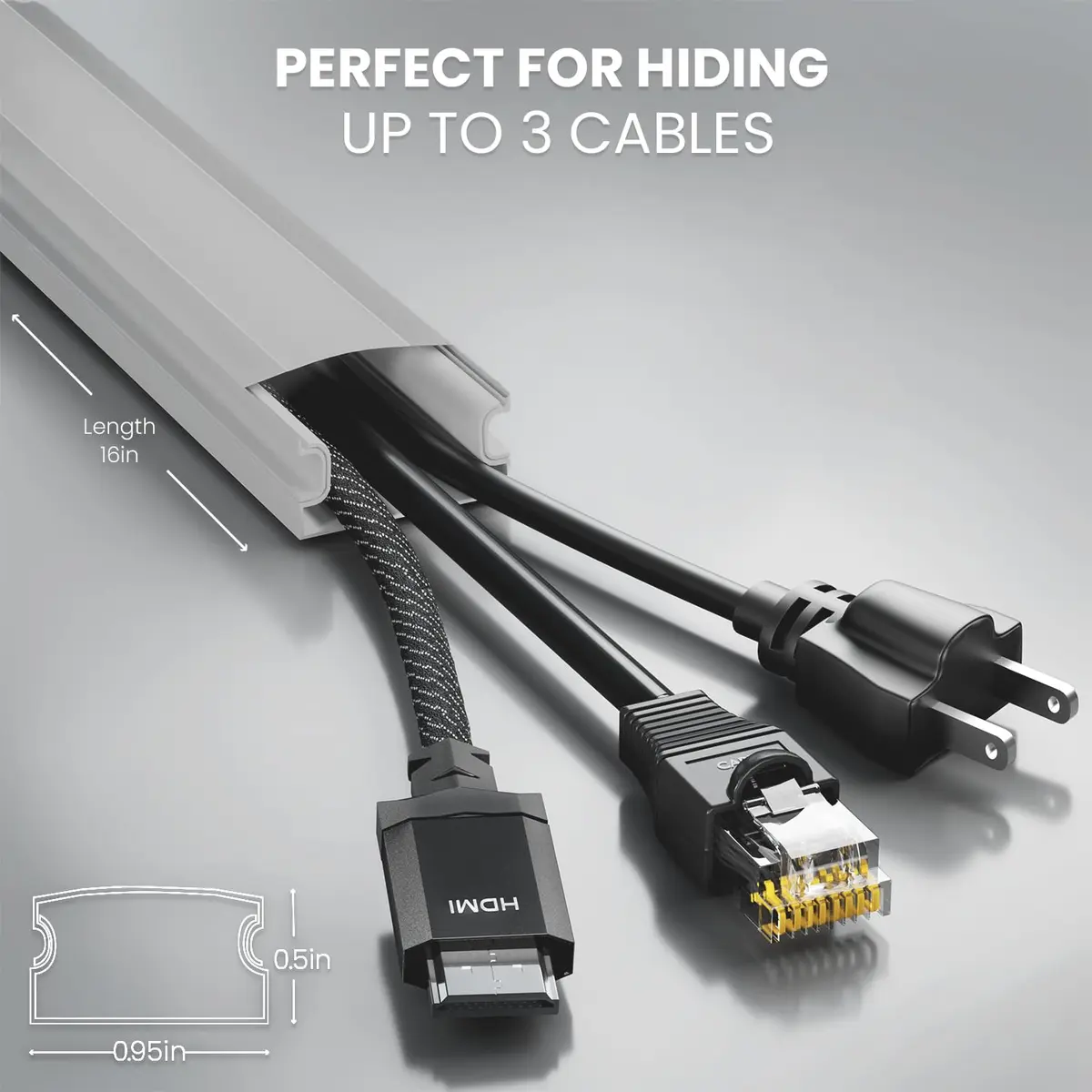 EVEO Grey Cable Management Raceway Kit 150in (125ft) | Paintable Wire Concealer for TV Wall - view 3