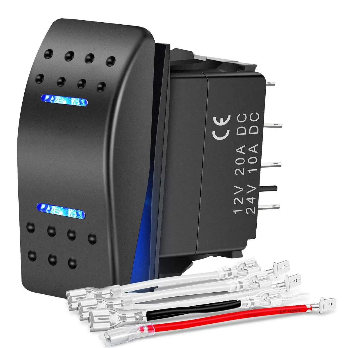 Nilight 7Pin Momentary Rocker Switch DPDT Toggle(On)-Off-(On) | 12VDC 20AMP, Blue LED, Universal Fit - main product image