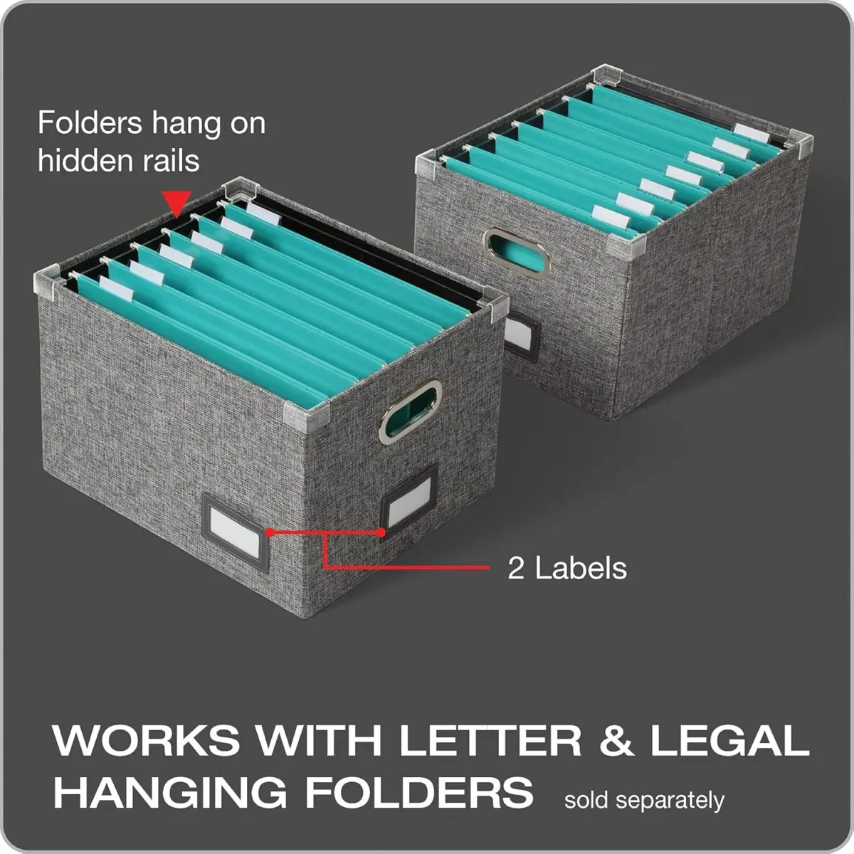 Pendaflex Collapsible File Organizer Box with Lid, Letter/Legal Hanging File Storage Box 43.2cm (17")L x 35.1cm (14")W x 26.7cm (10.5")H | Holds 34 Liters - view 3