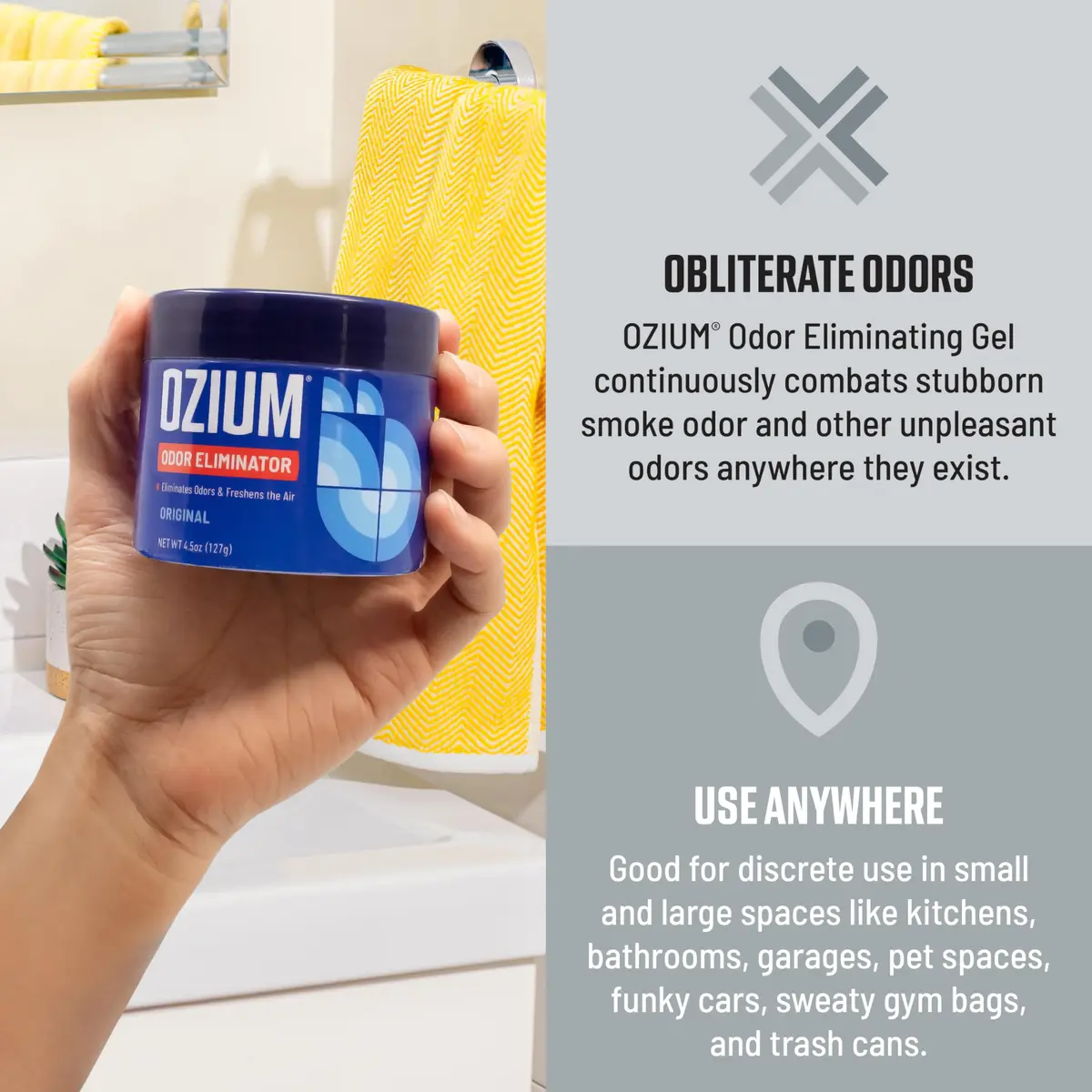 Ozium Odor Eliminating Gel Air Freshener Alternative New Car Scent 18 oz (4 x 4.5 oz) | Eliminates Smoke & Stubborn Odors - view 3