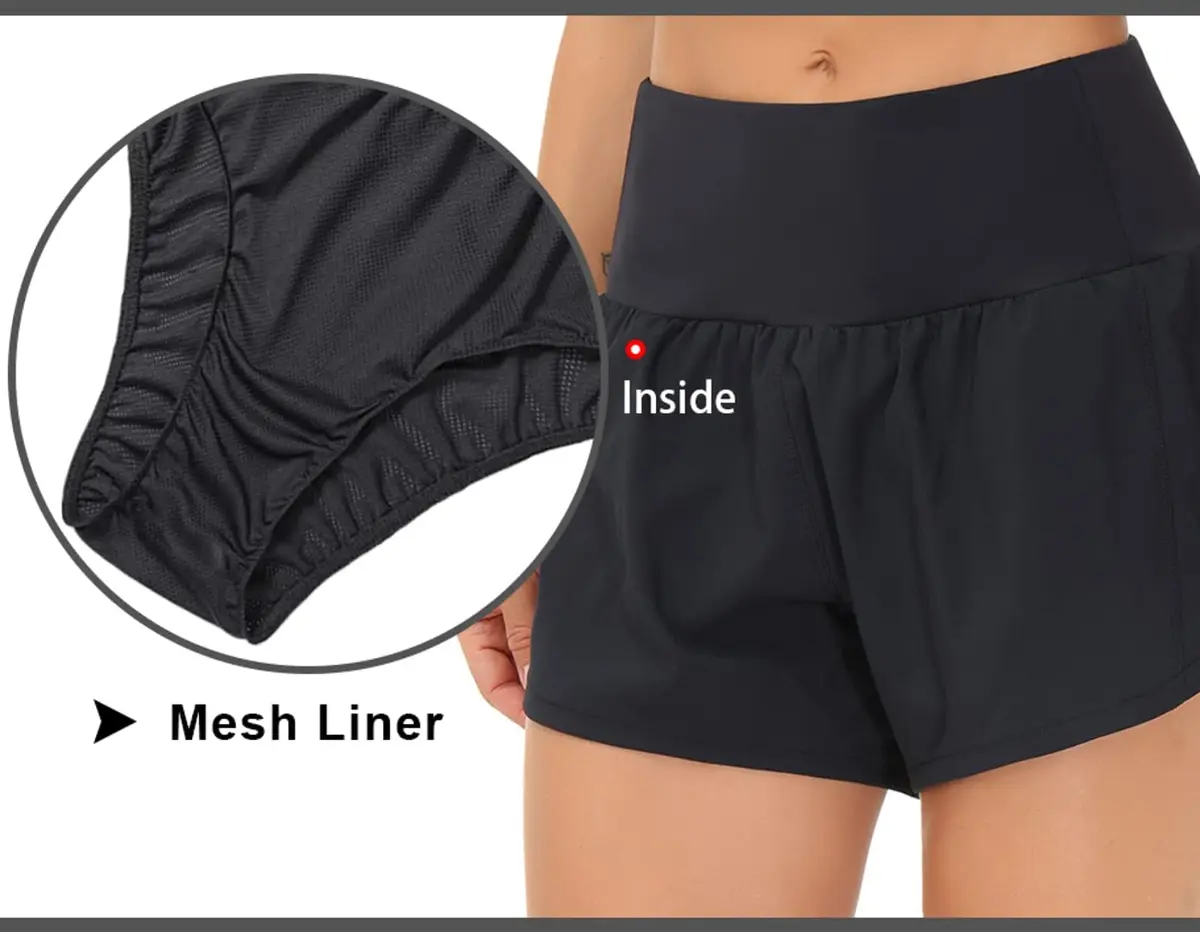 THE GYM PEOPLE Women's High Waisted Running Shorts Quick Dry Mesh Liner (Black, Small) | Supportive, Breathable & Moisture-Wicking - view 5
