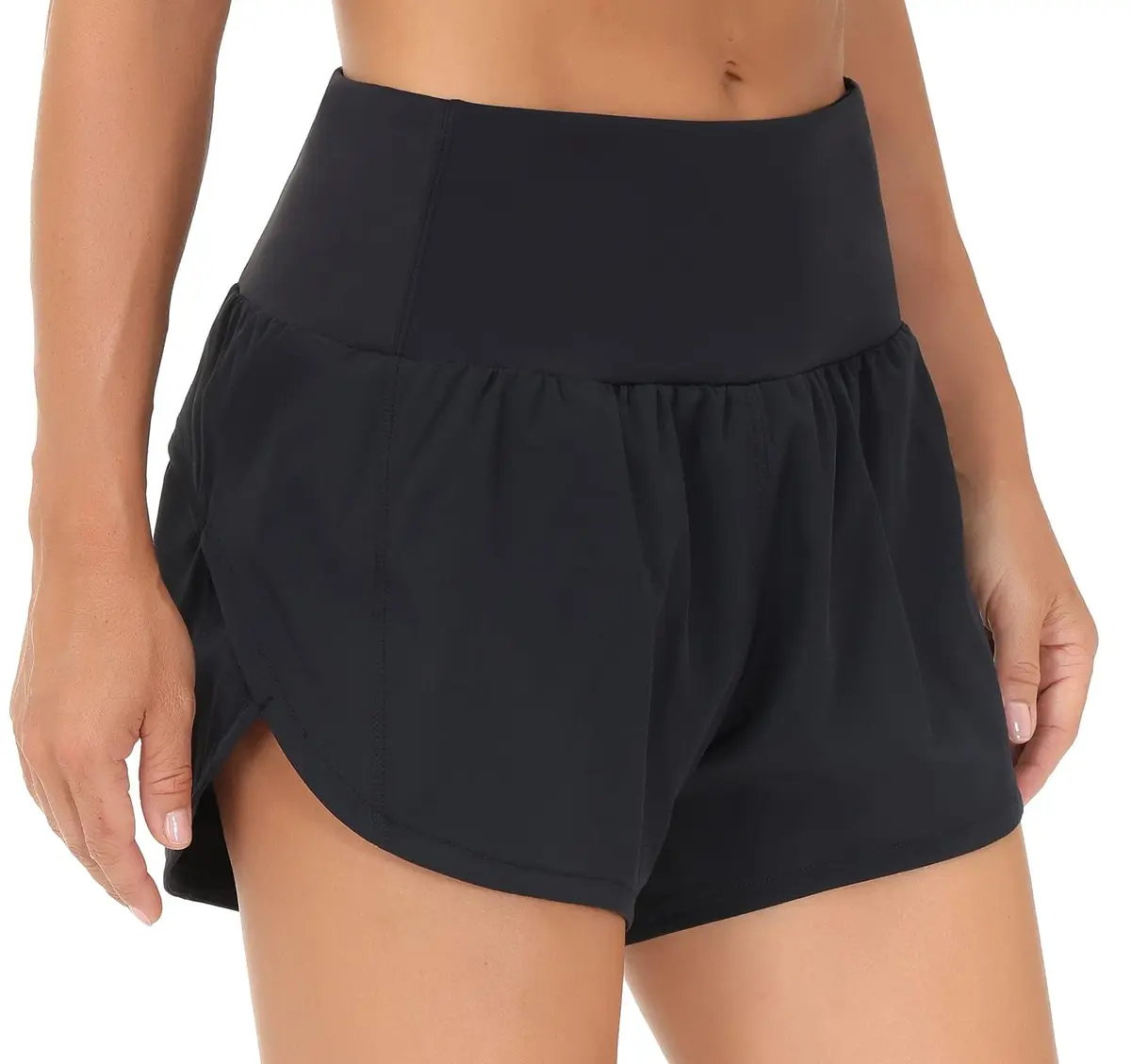 THE GYM PEOPLE Women's High Waisted Running Shorts Quick Dry Mesh Liner (Black, Small) | Supportive, Breathable & Moisture-Wicking - view 2