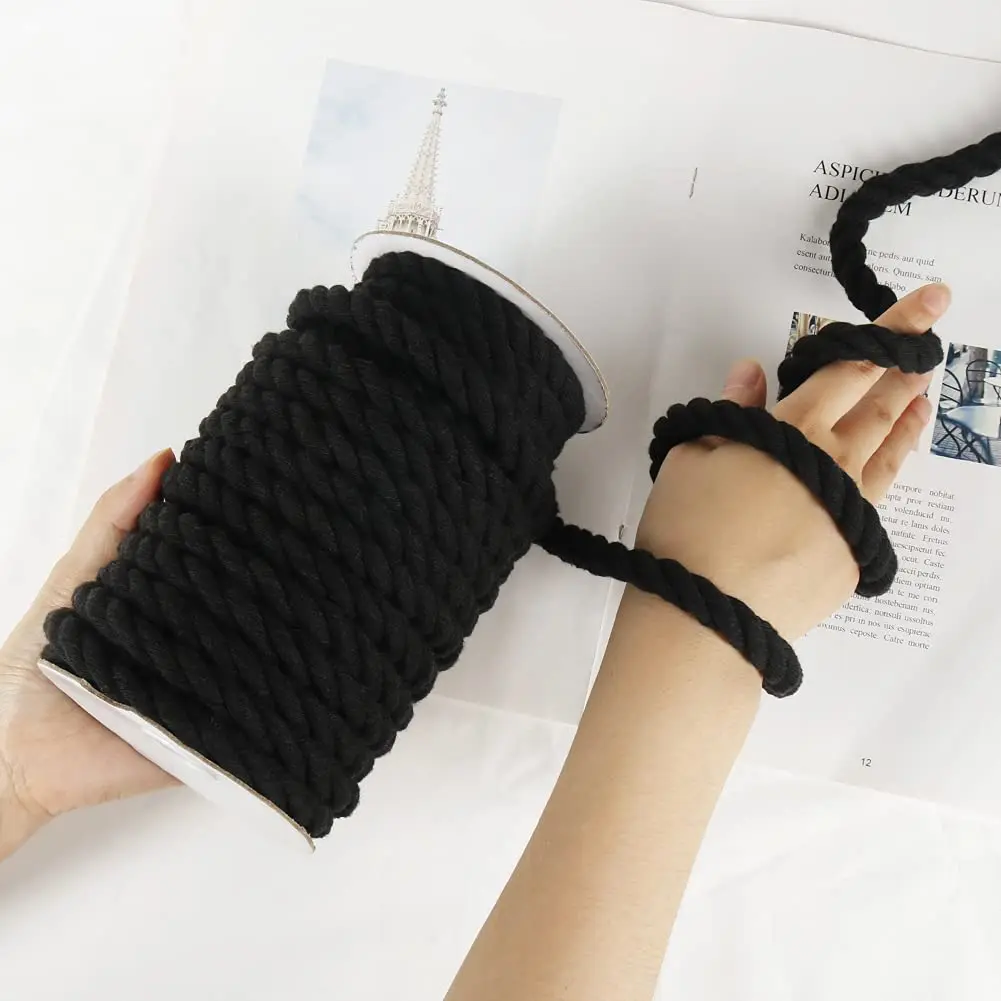 Tenn Well 10mm (3/8 inch) x 15m (50ft) Black Macrame Cord | Strong 3-Ply Twisted Cotton Rope for Crafts - view 5