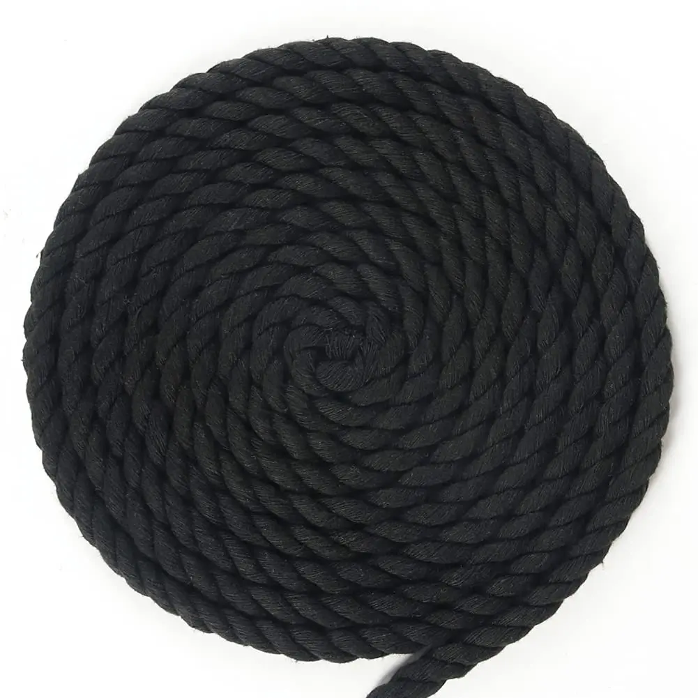 Tenn Well 10mm (3/8 inch) x 15m (50ft) Black Macrame Cord | Strong 3-Ply Twisted Cotton Rope for Crafts - view 3