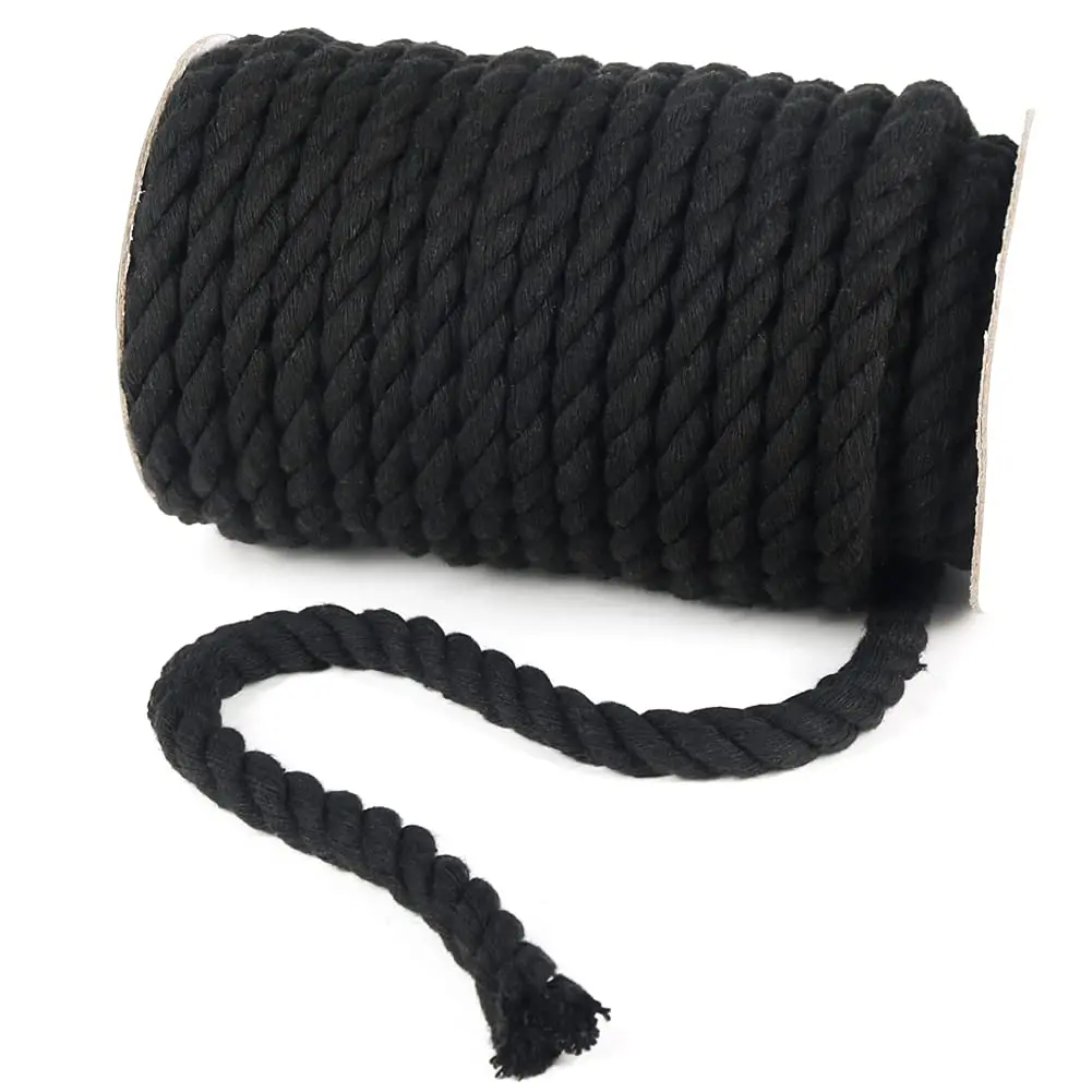 Tenn Well 10mm (3/8 inch) x 15m (50ft) Black Macrame Cord | Strong 3-Ply Twisted Cotton Rope for Crafts - view 4