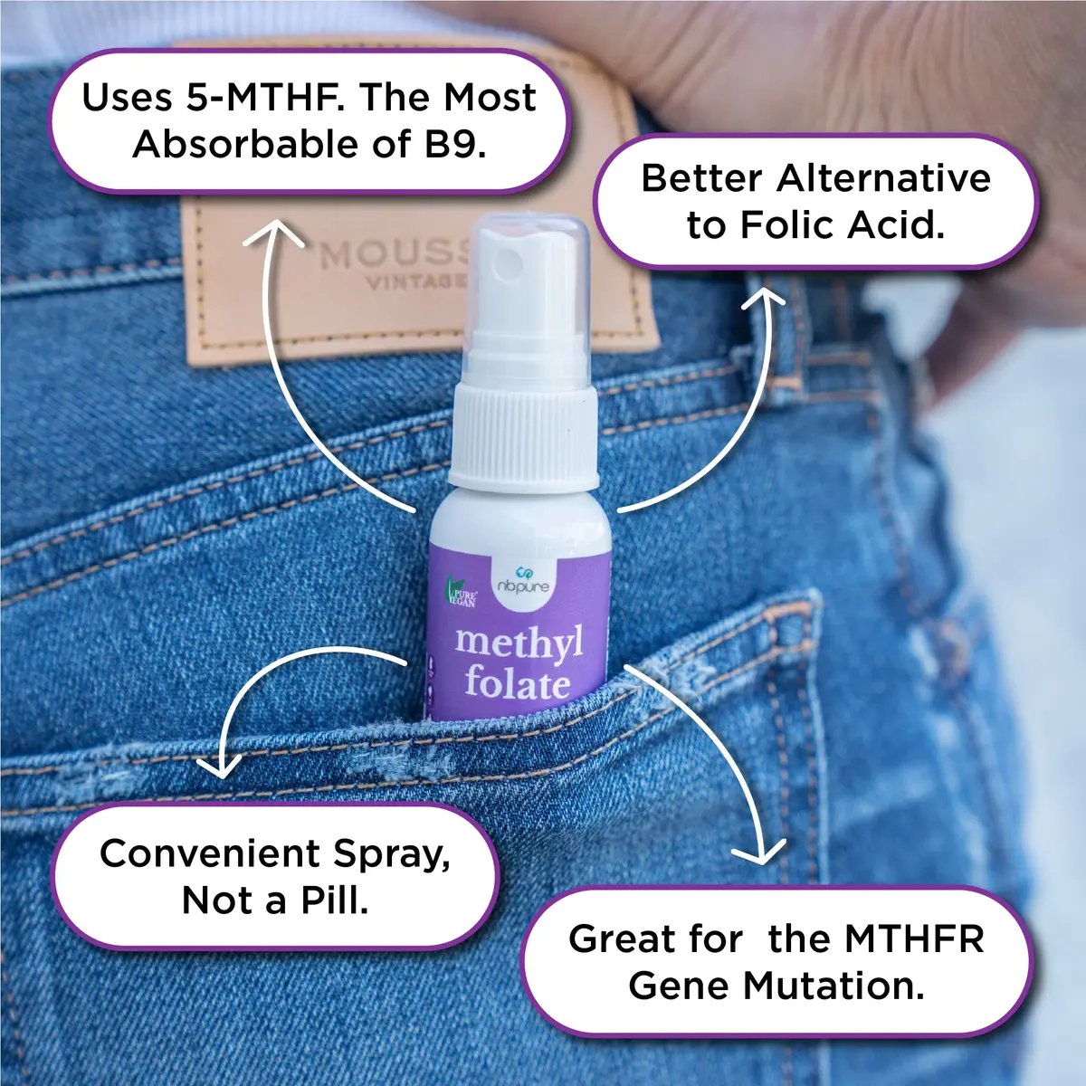nbpure Methylfolate Vitamin B9 Liquid Spray 1 oz | Supports pregnancy & cognitive health - view 3