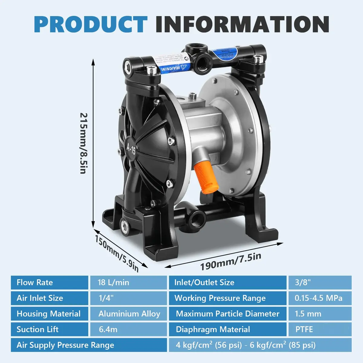 MXBAOHENG Air Operated Double Diaphragm Pump, Aluminum Alloy Body, 18L/min | Reliable Chemical Transfer - view 2