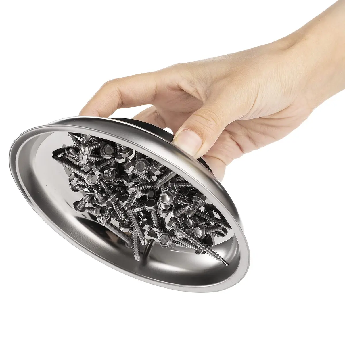 Hedume 6-Piece Round Magnetic Parts Tray Set 7.6cm (3") 10.2cm (4") 15.2cm (6") | Strong Stainless Steel Tool Holder for Mechanics - view 3