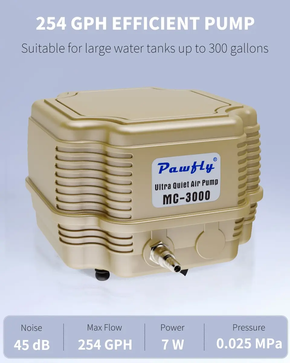 Pawfly 7 W 254 GPH Commercial Air Pump with Air Stones & Accessories | Ultra Quiet & Adjustable (120 chars) - view 2