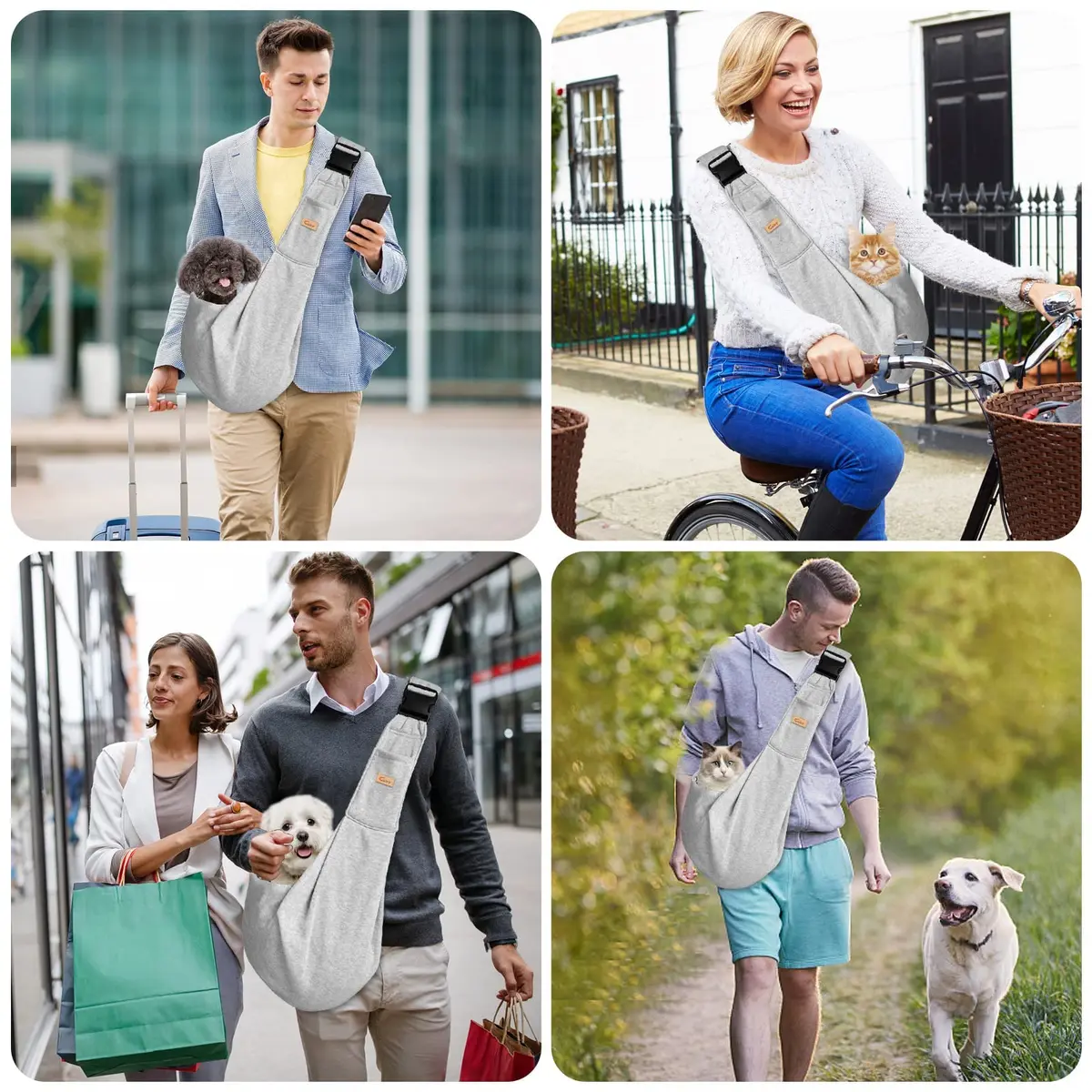 Cuby Dog and Cat Sling Carrier | Reversible Soft Pouch for Small Pets, Adjustable, Grey - view 8