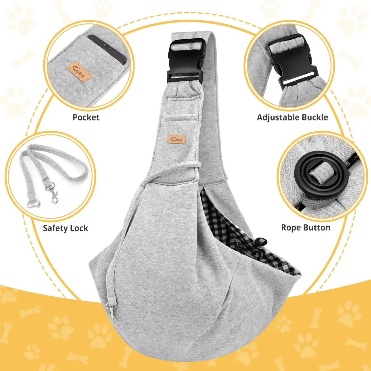 Cuby Dog and Cat Sling Carrier | Reversible Soft Pouch for Small Pets, Adjustable, Grey - view 9