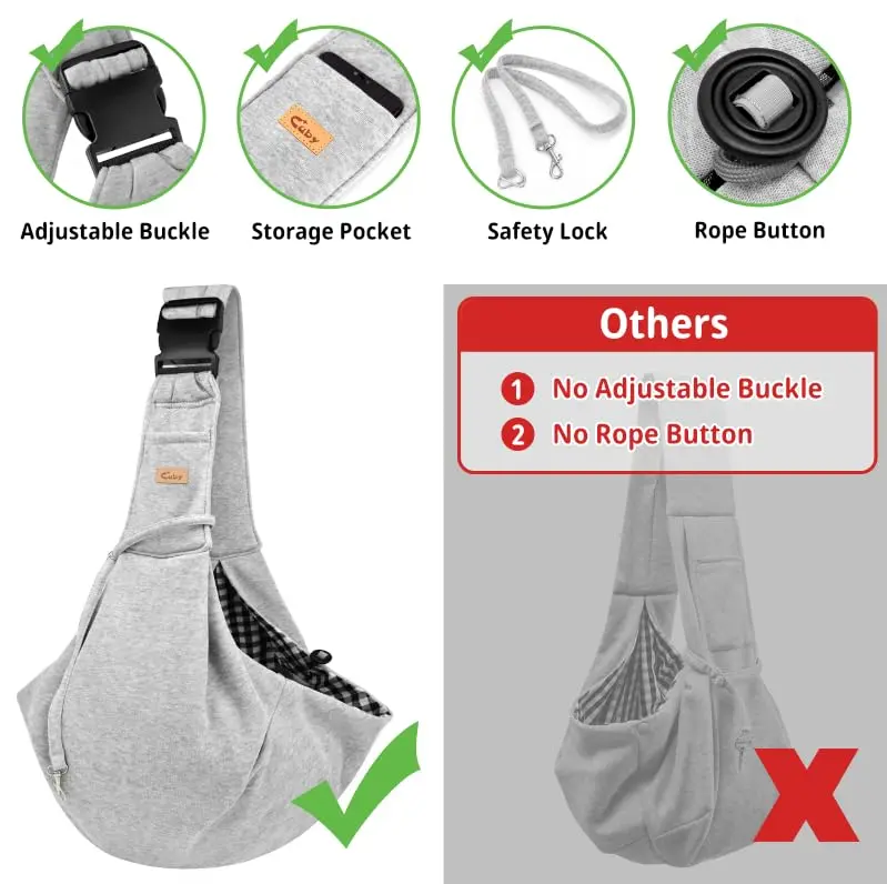 Cuby Dog and Cat Sling Carrier | Reversible Soft Pouch for Small Pets, Adjustable, Grey - view 2
