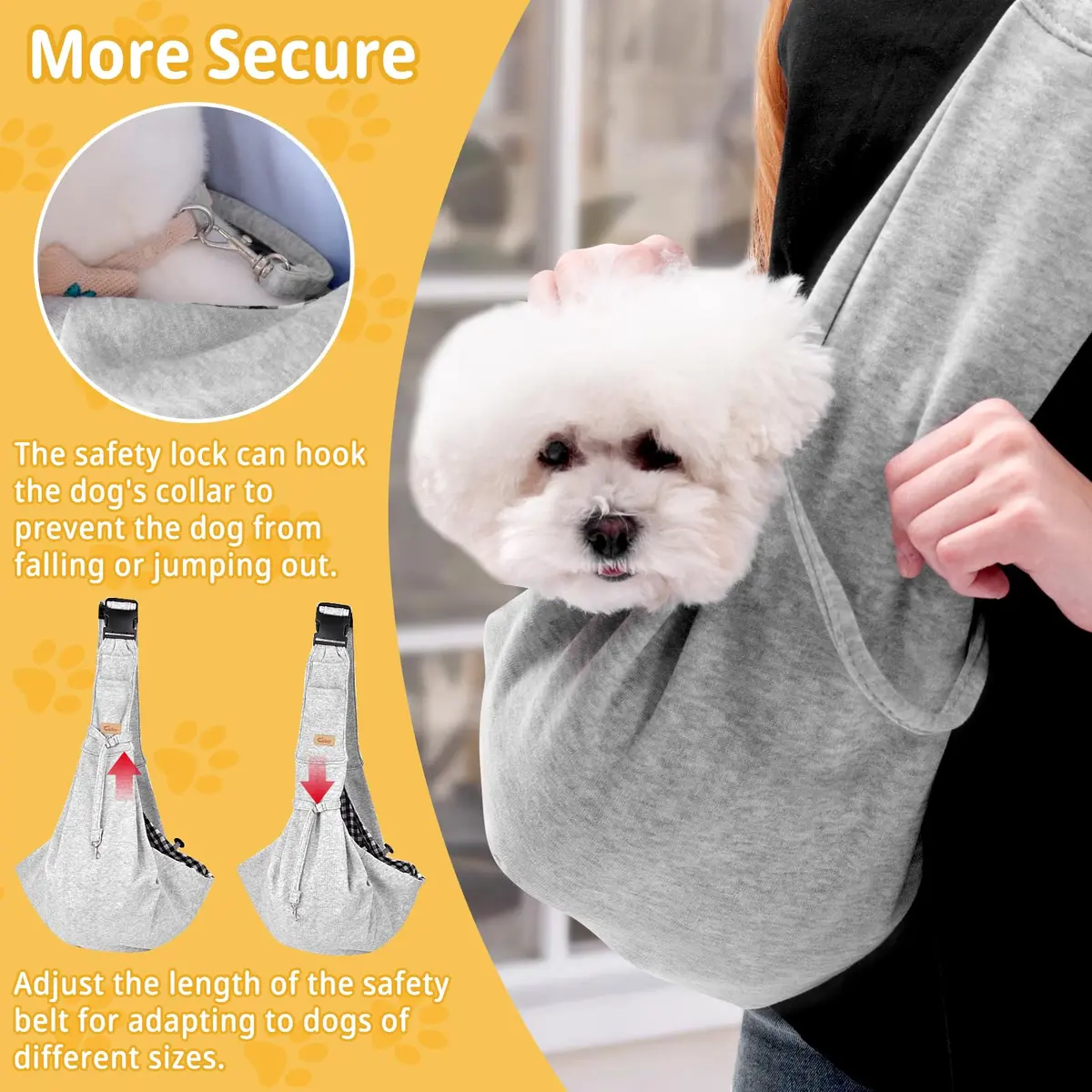 Cuby Dog and Cat Sling Carrier | Reversible Soft Pouch for Small Pets, Adjustable, Grey - view 4