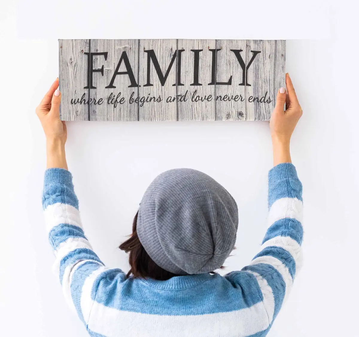 Inkdotpot Stretched Canvas Quotes Wall Art Decor, Family Love Never Ends, 8 x 24 Rustic Wall Sign, Farmhouse Decor - view 2