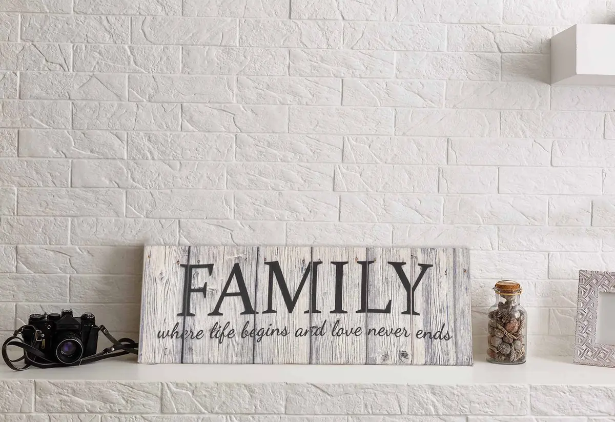 Inkdotpot Stretched Canvas Quotes Wall Art Decor, Family Love Never Ends, 8 x 24 Rustic Wall Sign, Farmhouse Decor - view 3