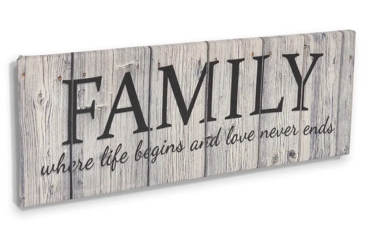 Inkdotpot Stretched Canvas Quotes Wall Art Decor, Family Love Never Ends, 8 x 24 Rustic Wall Sign, Farmhouse Decor - view 4