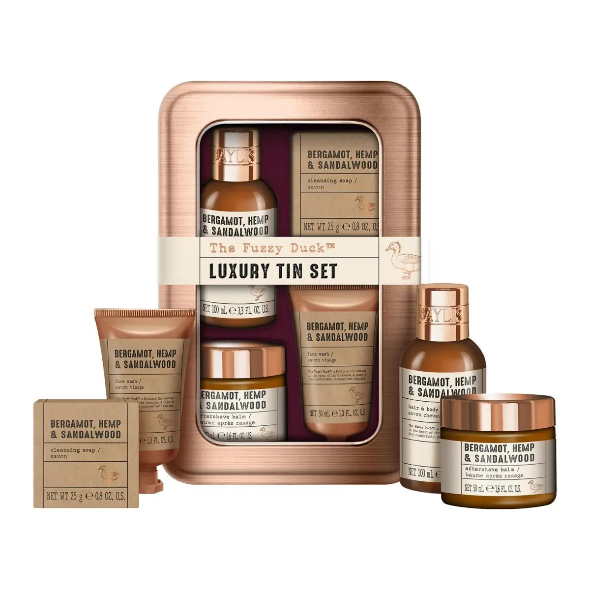 Baylis & Harding Fuzzy Duck Grooming Tin Gift Set for Men | 100ml (3.3 Fl Oz) Hair & Body Wash, 50ml (1.6 Fl Oz) Aftershave Balm, 30ml (1 Fl Oz) Face Wash & 25g Soap - main product image