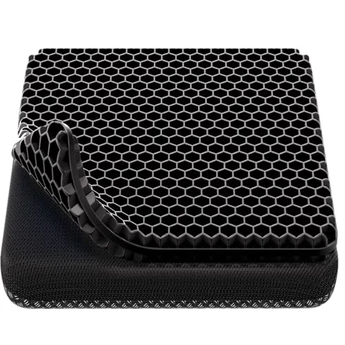 OMCOZY Gel Seat Cushion with Cooling Honeycomb Design, Large Black (18.9 x 17.7 x 1.6 inches) | Pressure Relief for Office Chairs - main product image
