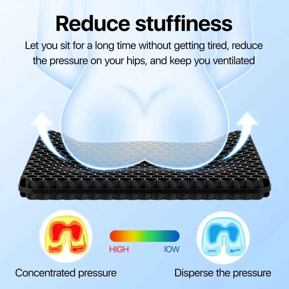 OMCOZY Gel Seat Cushion Large 46cm x 44cm x 3.8cm | Cooling Honeycomb Design for Office Chair, Car, Wheelchair - view 2