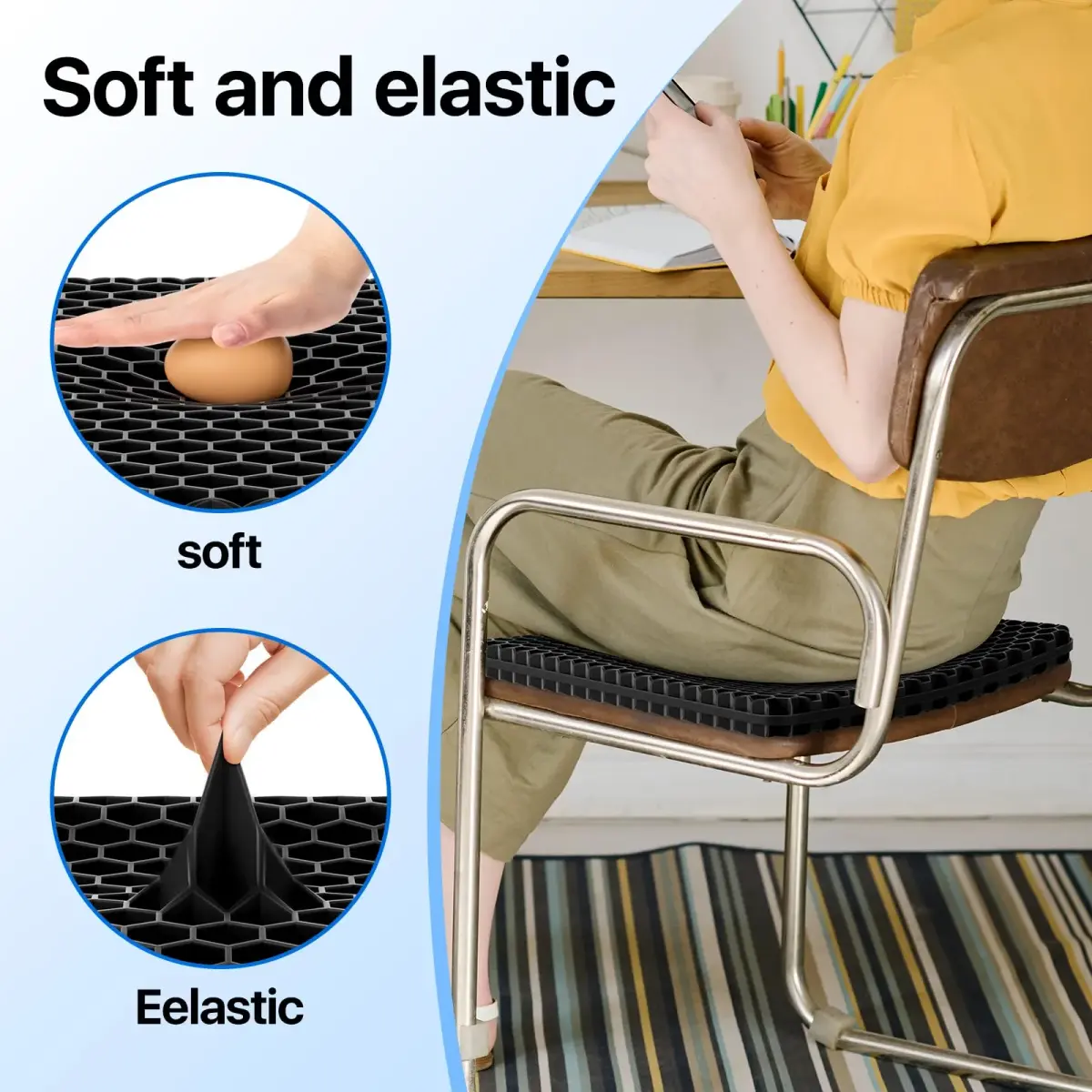 OMCOZY Gel Seat Cushion Large 46cm x 44cm x 3.8cm | Cooling Honeycomb Design for Office Chair, Car, Wheelchair - view 4