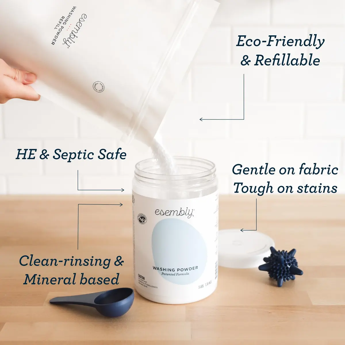 Esembly Laundry Washing Powder 6lbs Refill Bag | Fragrance-Free, Earth-Friendly, Gentle for Baby & Planet - view 3