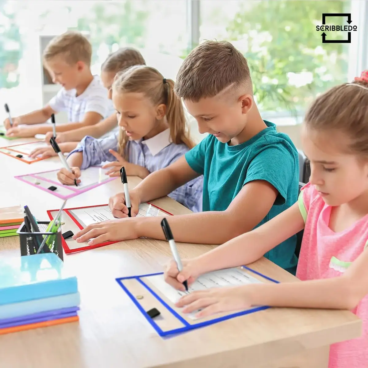 Scribbledo Dry Erase Pocket Sleeves 6 Pack, Reusable Sheet Protectors 36cm (14") x 25cm (10") | Heavy Duty Vinyl for Classroom & Homeschool - view 2