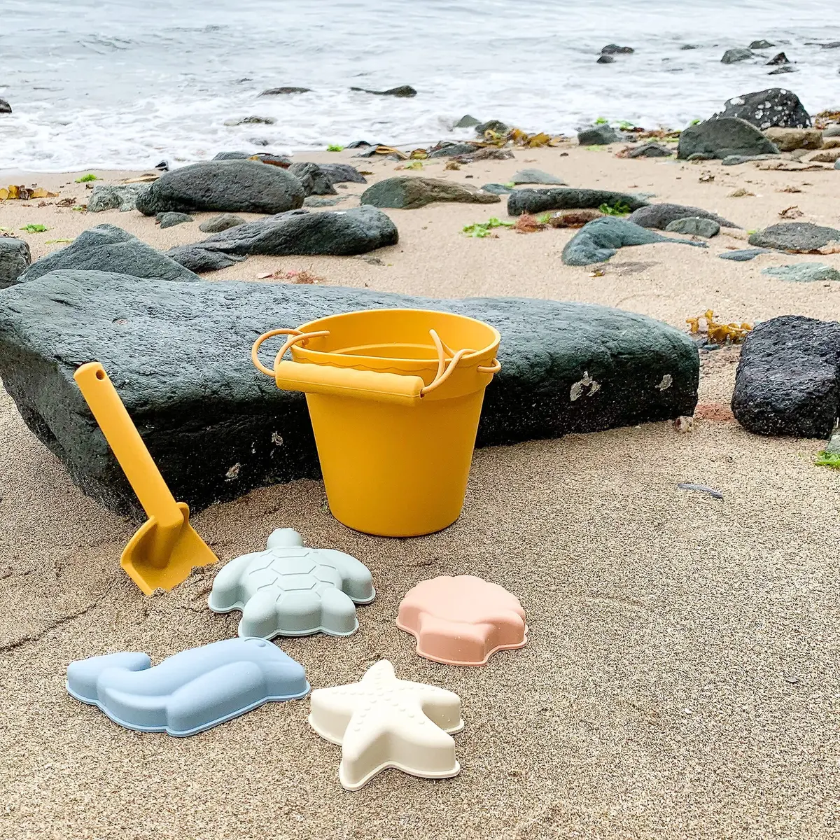 BLUE GINKGO Silicone Beach Toys, 7-Piece Set, Yellow | Soft, Travel-Friendly Sand Play - view 9
