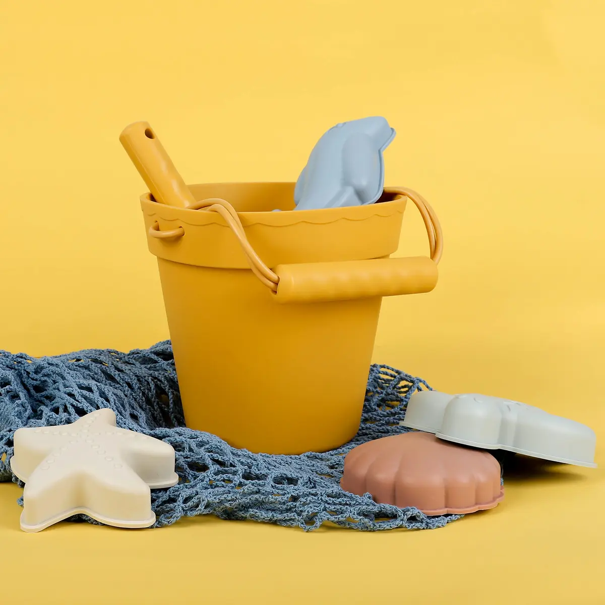 BLUE GINKGO Silicone Beach Toys, 7-Piece Set, Yellow | Soft, Travel-Friendly Sand Play - view 3