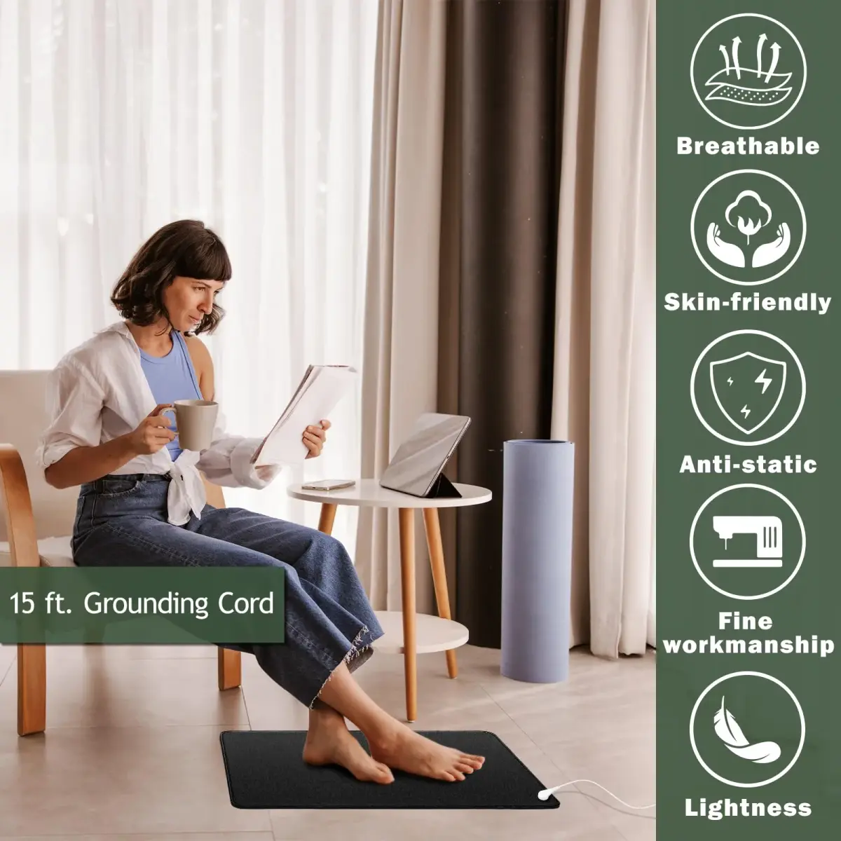 NIULAFR Grounding Mat 100 cm (39 in) with 4.57 m (15 ft) Cord | Connect to Earth for Energy & Pain Relief - view 3