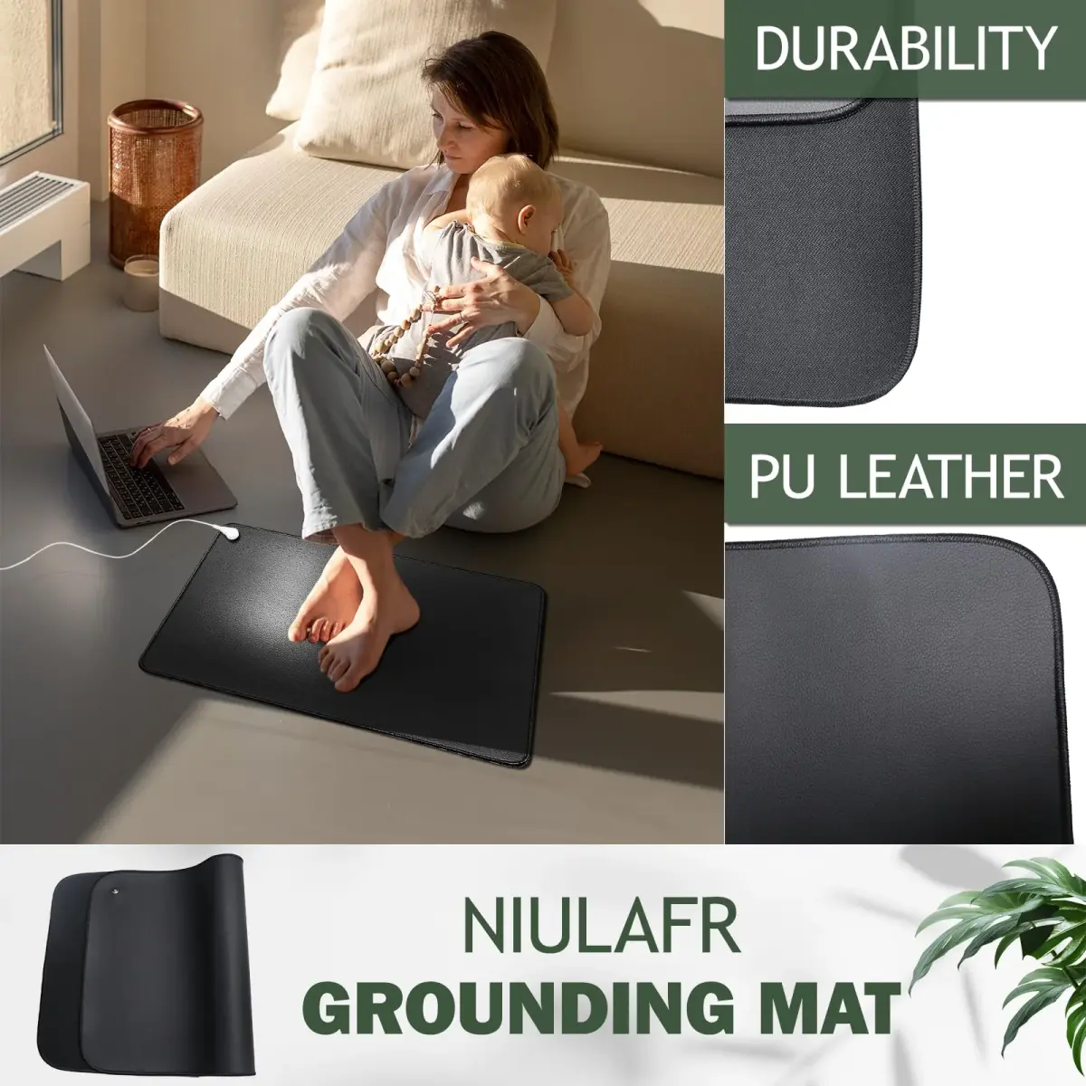 NIULAFR Grounding Mat 100 cm (39 in) with 4.57 m (15 ft) Cord | Connect to Earth for Energy & Pain Relief - view 4