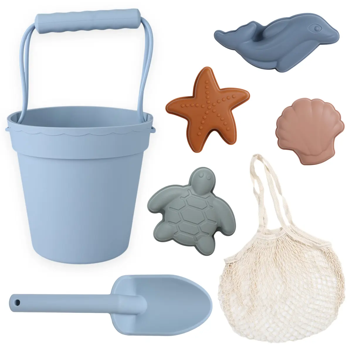 BLUE GINKGO Silicone Beach Toys, 7-Piece Set | Soft, Travel-Ready Sand Play for Kids - main product image