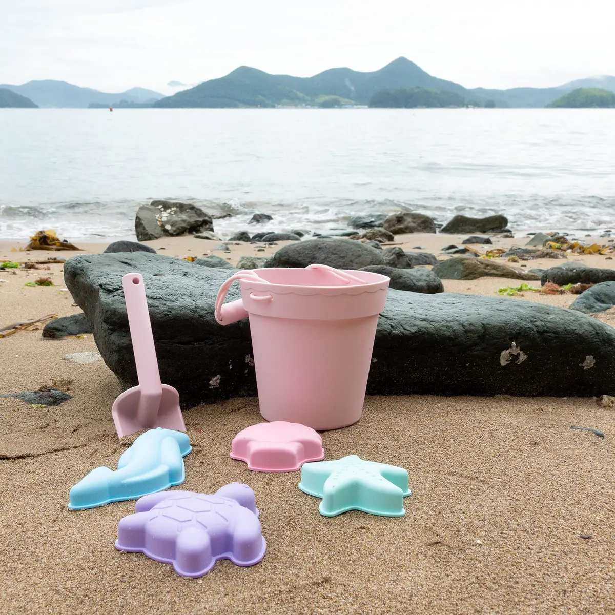 BLUE GINKGO Silicone Beach Toys, 7-Piece Set, Pink | Travel-Friendly, Soft Silicone Sand Play - view 9