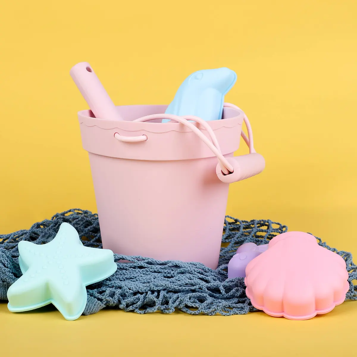 BLUE GINKGO Silicone Beach Toys, 7-Piece Set, Pink | Travel-Friendly, Soft Silicone Sand Play - view 3