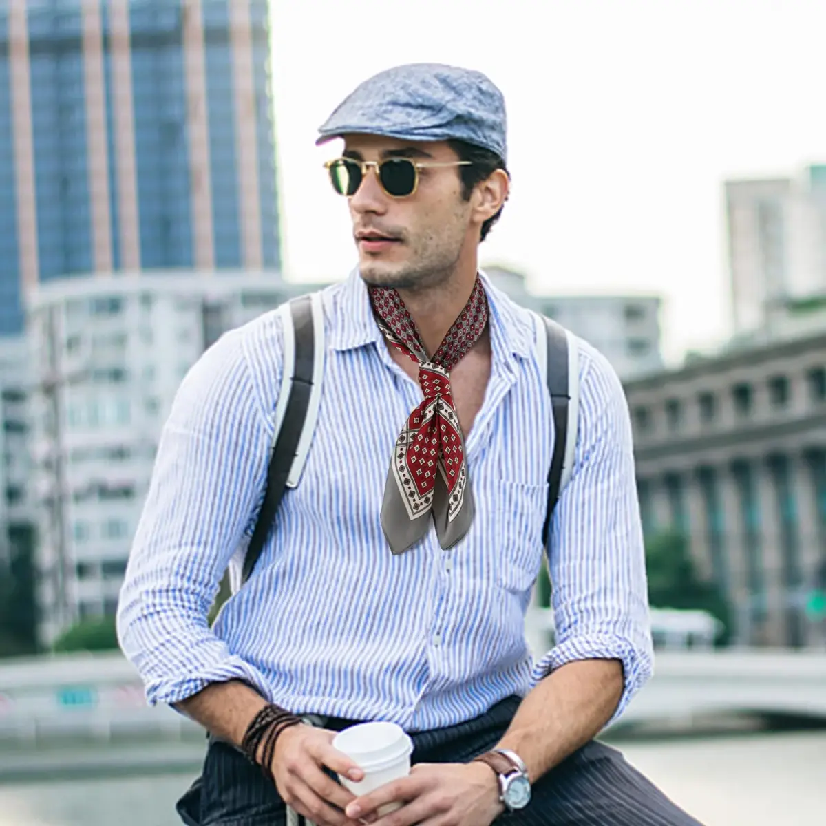 GERINLY Retro Silk Bandana Chic Neck Scarf for Men 70cm (27.5 inches) | Classic Plaid Business Accessory - view 3
