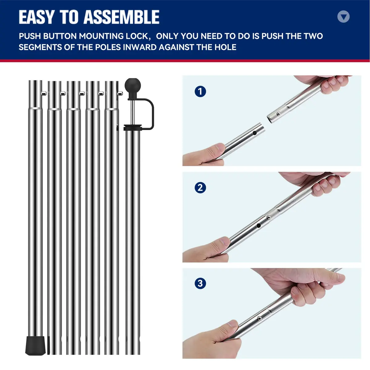 KOMCLUB Telescoping Tent Poles Set of 2 | Heavy Duty Stainless Steel Adjustable Poles for Tarps & Tents - view 5