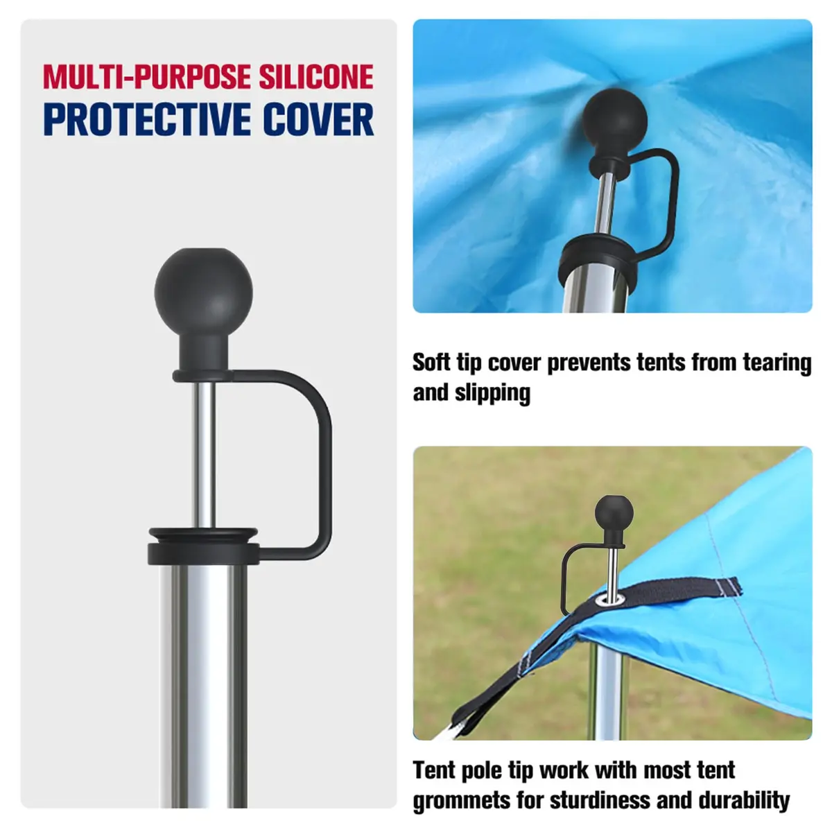 KOMCLUB Telescoping Tent Poles Set of 2 | Heavy Duty Stainless Steel Adjustable Poles for Tarps & Tents - view 4