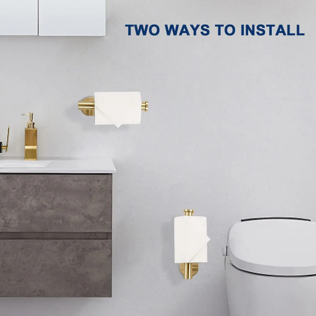 NearMoon Self Adhesive Toilet Paper Holder Brushed Gold | Rustproof SUS304 Stainless Steel No Drilling - view 5