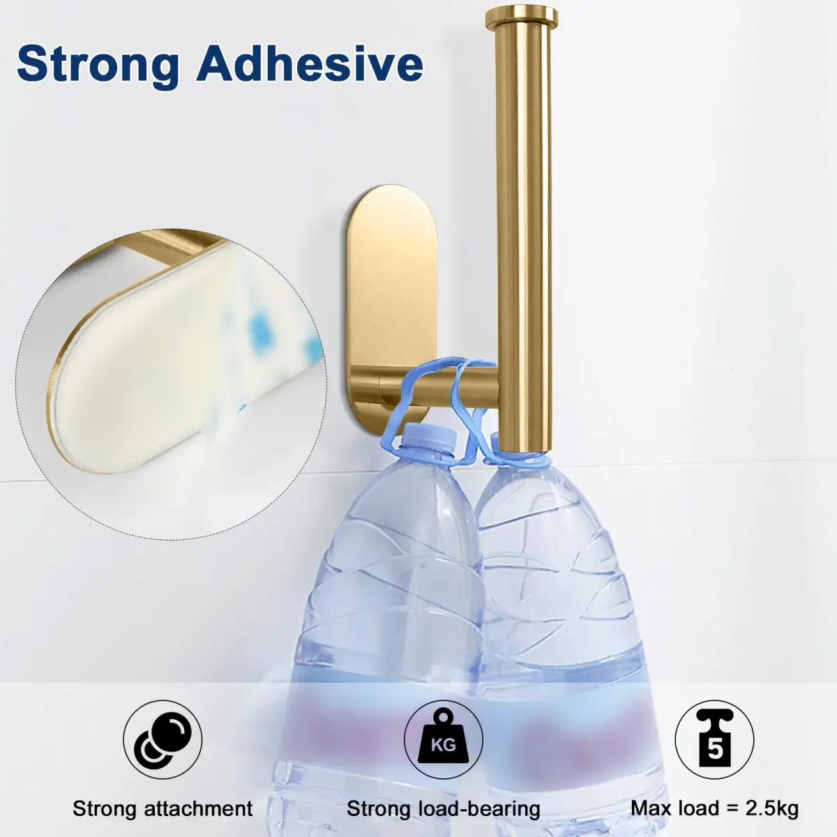 NearMoon Self Adhesive Toilet Paper Holder Brushed Gold | Rustproof SUS304 Stainless Steel No Drilling - view 6
