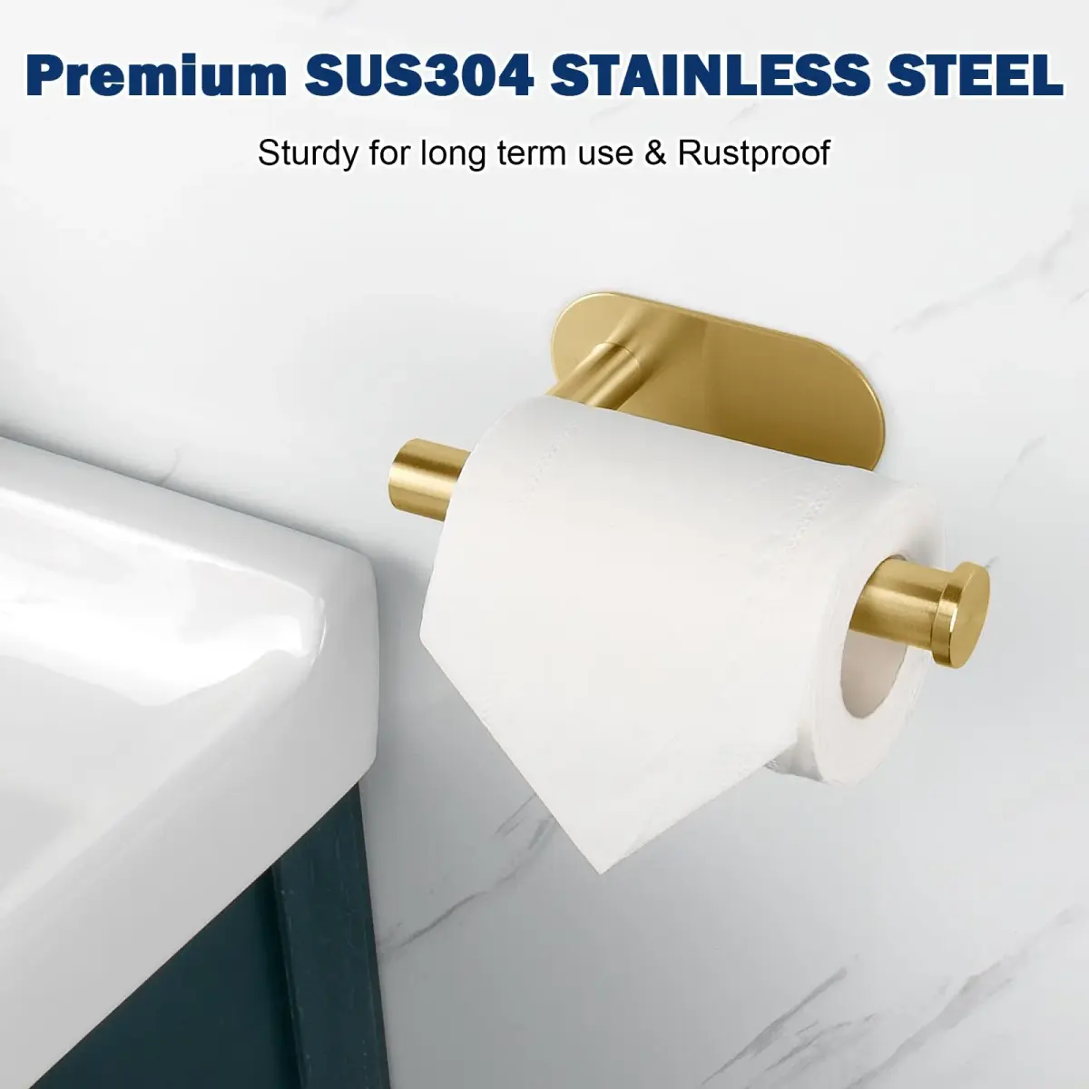 NearMoon Self Adhesive Toilet Paper Holder Brushed Gold | Rustproof SUS304 Stainless Steel No Drilling - view 2