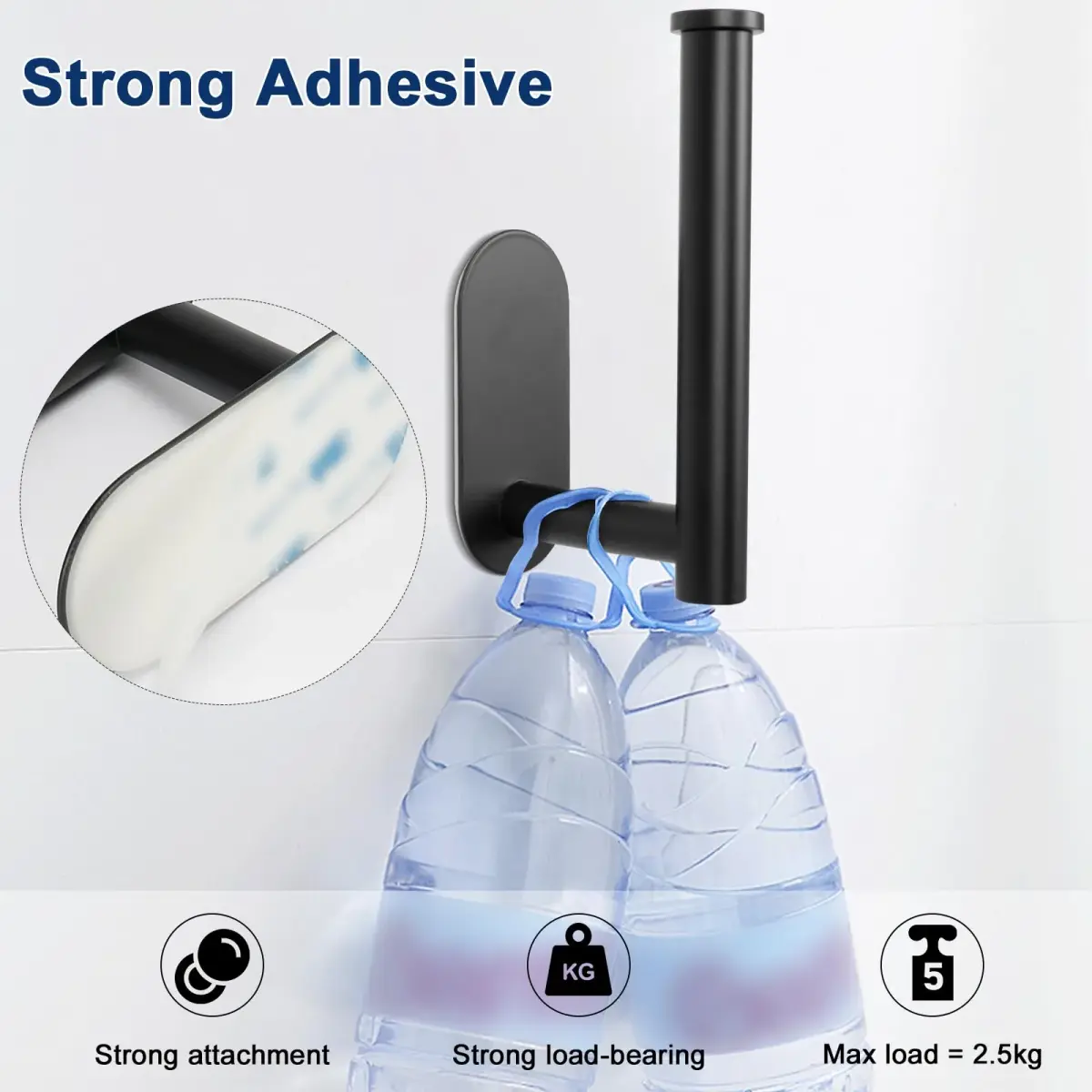 NearMoon Self Adhesive Toilet Paper Holder Matte Black | Rustproof SUS304 Stainless Steel, No Drilling Required - view 5