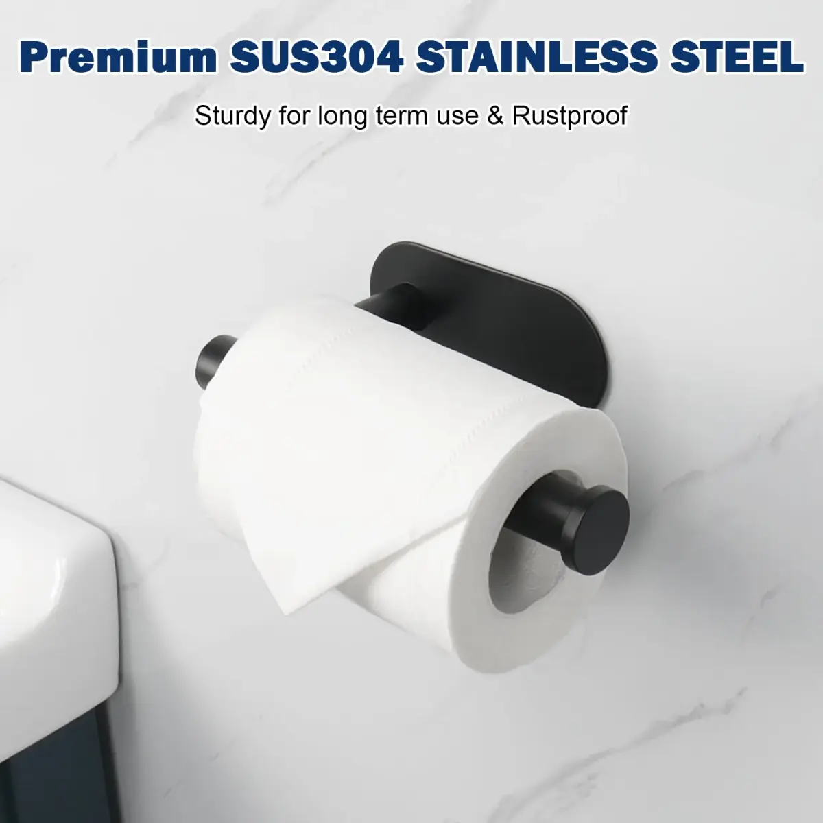 NearMoon Self Adhesive Toilet Paper Holder Matte Black | Rustproof SUS304 Stainless Steel, No Drilling Required - view 2