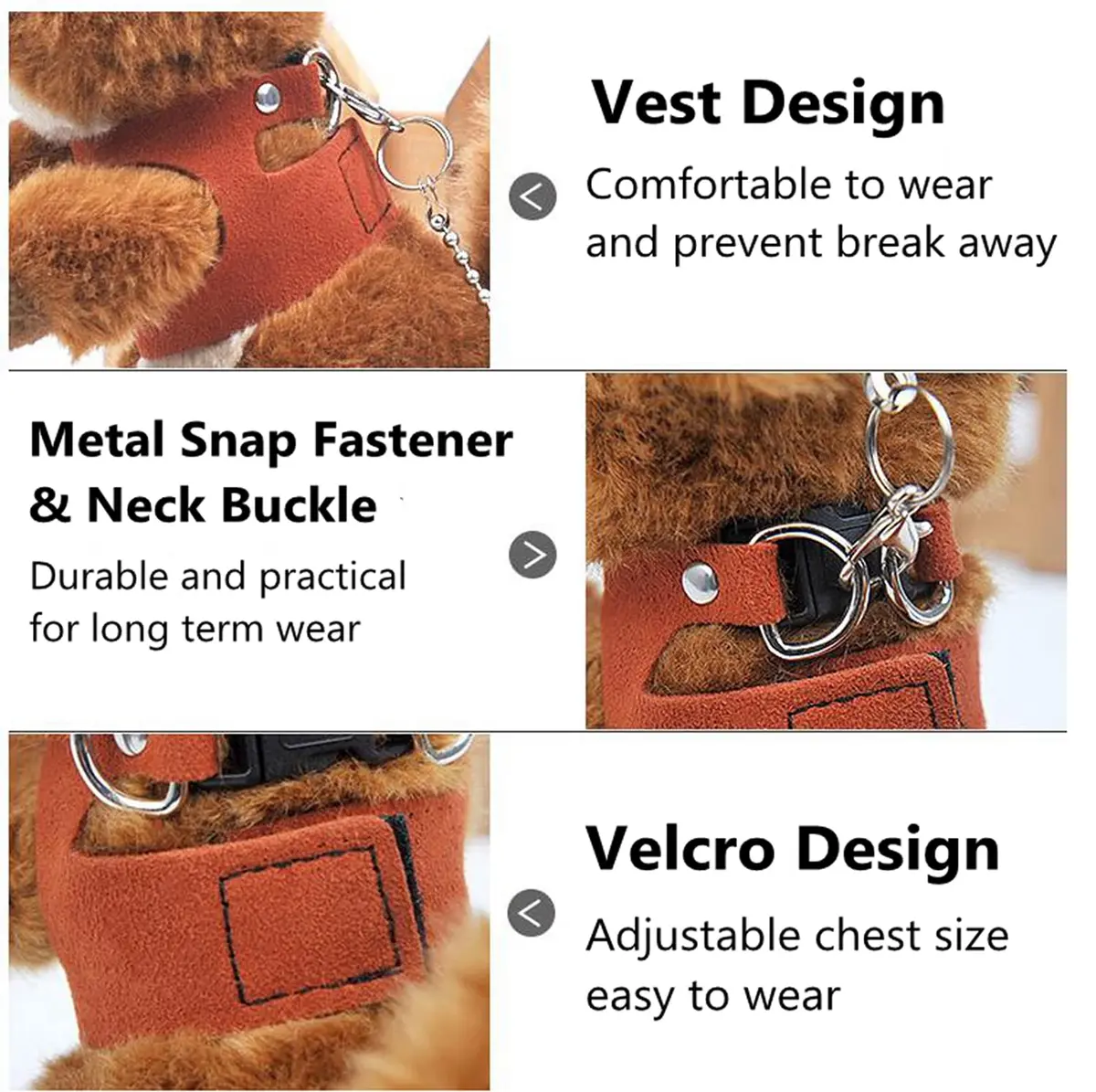 HAICHEN TEC 3 Pack Squirrel Harness and Leash Set - Adjustable Leather & Stainless Steel, Brown | Small Animal Training Vest (70-120c) - view 2