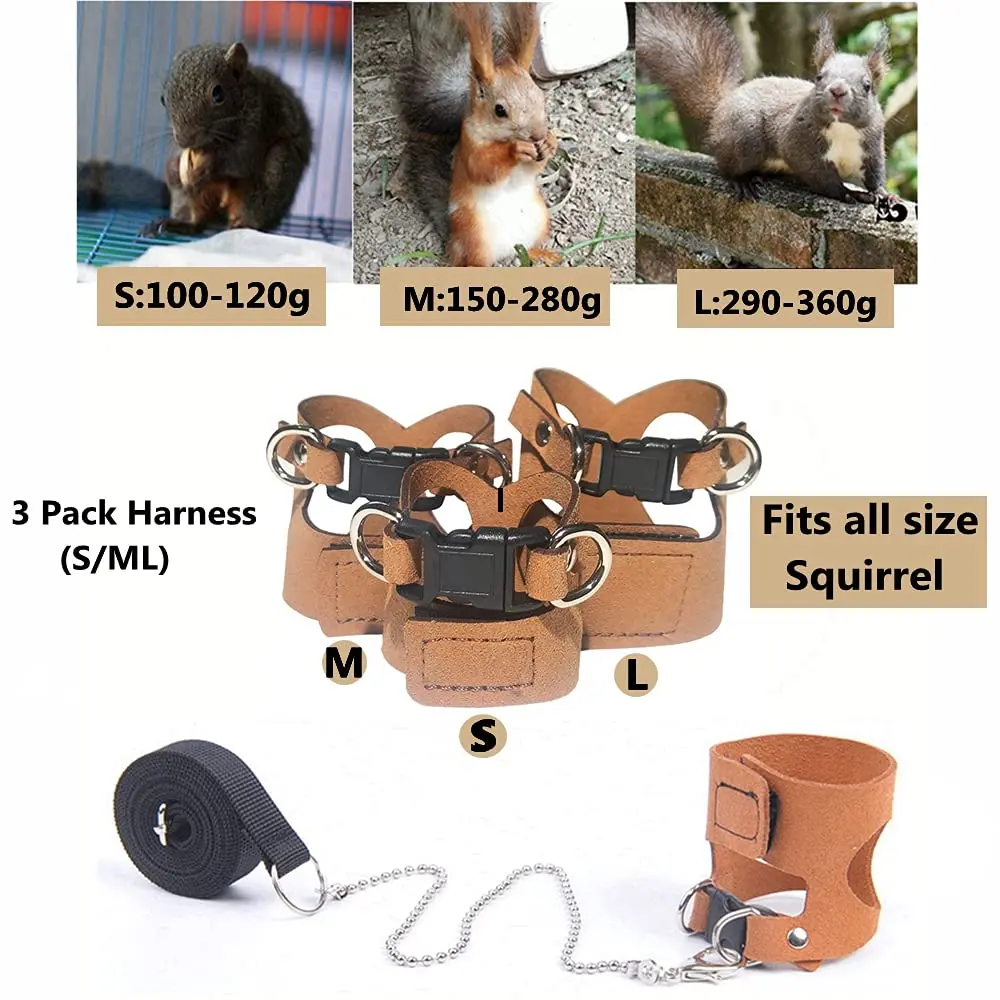 HAICHEN TEC 3 Pack Squirrel Harness and Leash Set - Adjustable Leather & Stainless Steel, Brown | Small Animal Training Vest (70-120c) - view 3