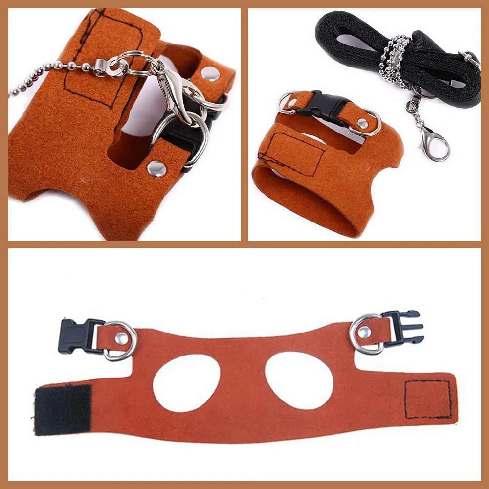 HAICHEN TEC 3 Pack Squirrel Harness and Leash Set - Adjustable Leather & Stainless Steel, Brown | Small Animal Training Vest (70-120c) - view 4
