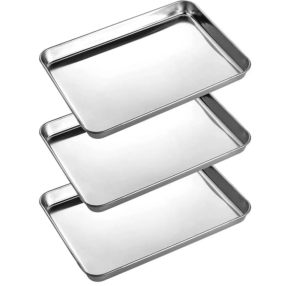 LabAider 3 Pack Stainless Steel Dental Procedure Tray 21.8cm x 15.2cm x 2cm | Professional Lab Instrument Trays - main product image