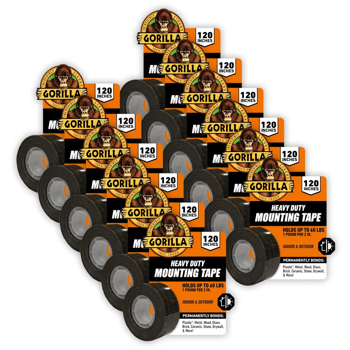 Gorilla Heavy Duty Double Sided Mounting Tape 1" x 120" (12-Pack, Clear) | Weatherproof Industrial Strength - main product image