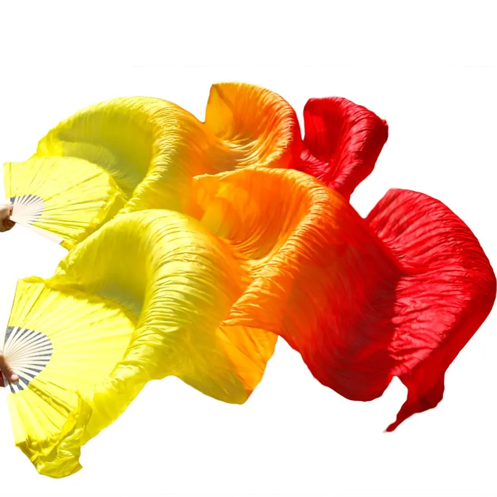 Nimiman Women 1 Pair Silk Belly Dance Fan Veil 180cm Length 90cm Width | Hand-Made Silk Performance Accessory - main product image