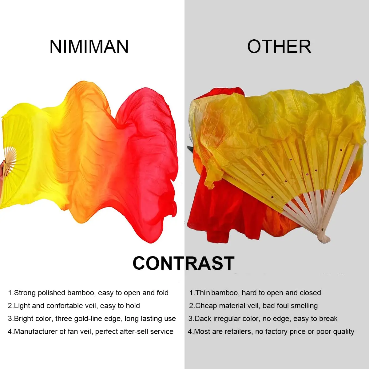 Nimiman Women 1 Pair Silk Belly Dance Fan Veil 180cm Length 90cm Width | Hand-Made Silk Performance Accessory - view 5