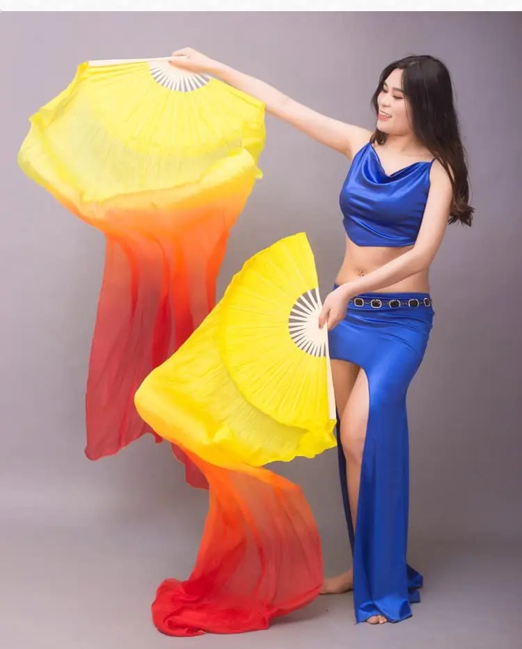 Nimiman Women 1 Pair Silk Belly Dance Fan Veil 180cm Length 90cm Width | Hand-Made Silk Performance Accessory - view 7